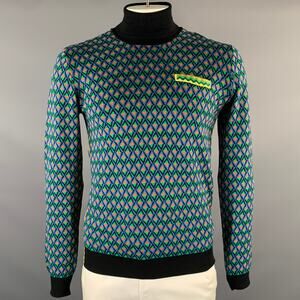 PRADA Size 42 Green Multi-Color Geometric Wool Poly Silk Cotton Sweater